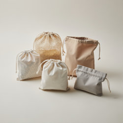 Sac à vrac publicitaire personnalisable à vos couleurs Sacs à vrac publicitaires en coton fin, maille filet et tissu enduit avec cordon de serrage