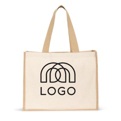 Sac-pub - Sac shopping en toile 320 g/m² avec fond et côtés en jute Helsinque Sac shopping en toile 320 g/m² avec fond et côtés en jute Helsinque